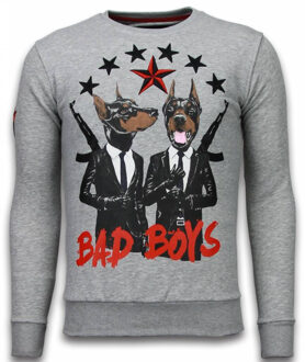 Local Fanatic Bad Boys - Rhinestone Sweater - Grijs - Maten: L