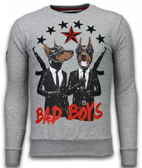 Local Fanatic Bad Boys - Rhinestone Sweater - Grijs - Maten: M