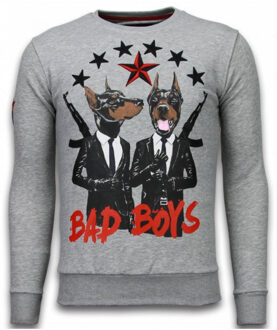 Local Fanatic Bad Boys - Rhinestone Sweater - Grijs - Maten: M