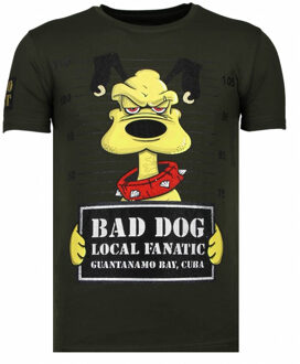 Local Fanatic Bad Dog - Rhinestone T-shirt - Khaki - Maten: L