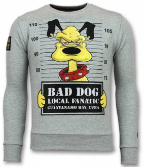 Local Fanatic Bad Dog Trui - Cartoon Sweater Heren - Grijs - Maten: L