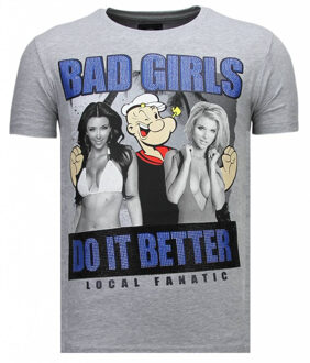 Local Fanatic Bad Girls Do It Better - Rhinestone T-shirt - Grijs - Maten: L