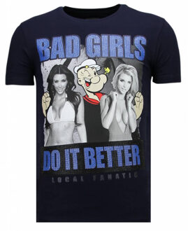 Local Fanatic Bad Girls Do It Better - Rhinestone T-shirt - Navy - Maten: L