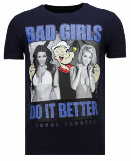 Local Fanatic Bad Girls Do It Better - Rhinestone T-shirt - Navy - Maten: XL