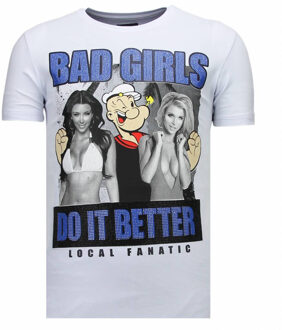 Local Fanatic Bad Girls Do It Better - Rhinestone T-shirt - Wit - Maten: L