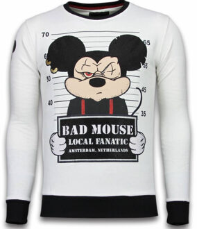 Local Fanatic Bad Mouse - Rhinestone Sweater - Wit Sweaters / Crewnecks Heren Sweater Maat XXL
