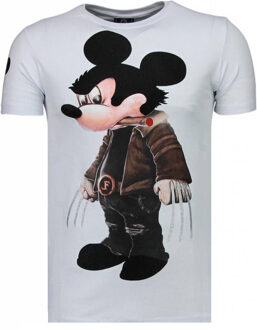 Local Fanatic Bad Mouse - Rhinestone T-shirt - Wit - Maten: L