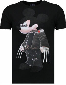 Local Fanatic Bad Mouse - Rhinestone T-shirt - Zwart Heren T-shirt M