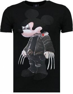 Local Fanatic Bad Mouse - Rhinestone T-shirt - Zwart - Maten: L