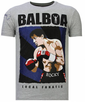 Local Fanatic Balboa - Rhinestone T-shirt - Grijs - Maten: L