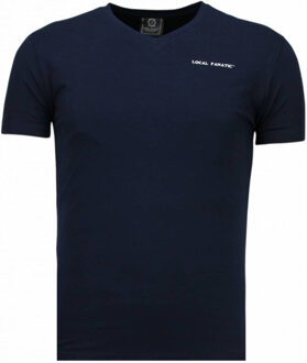 Local Fanatic Basic Exclusieve V Neck - T-Shirt - Blauw - Maten: L