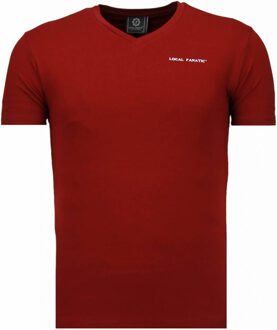 Local Fanatic Basic Exclusieve V Neck - T-Shirt - Bordeaux - Maten: S