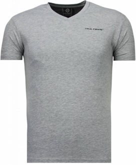 Local Fanatic Basic Exclusieve V Neck - T-Shirt - Grijs - Maten: L