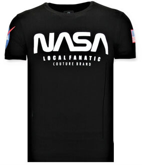 Local Fanatic Bedrukte T-shirt Heren - NASA American Flag Shirt - Zwart - Maten: M