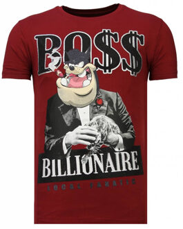 Local Fanatic Billionaire Boss - Rhinestone T-shirt - Bordeaux - Maten: L