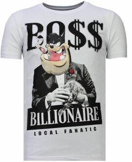 Local Fanatic Billionaire Boss - Rhinestone T-shirt - Wit - Maten: XL