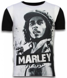 Local Fanatic Bob Marley Black And White - Digital Rhinestone T-shirt - Zwart - Maten: S