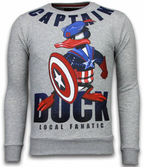 Local Fanatic Captain Duck - Rhinestone Sweater - Grijs - Maten: XL