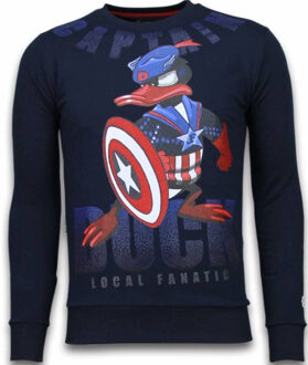 Local Fanatic Captain Duck - Rhinestone Sweater - Navy - Maten: XXL