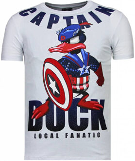 Local Fanatic Captain Duck - Rhinestone T-shirt - Wit - Maten: L