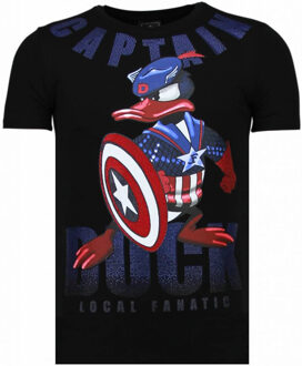 Local Fanatic Captain Duck - Rhinestone T-shirt - Zwart - Maten: M