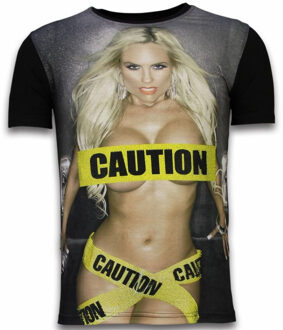 Local Fanatic Caution - Digital Rhinestone T-shirt - Zwart - Maten: L