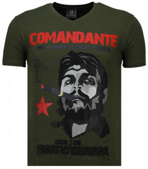 Local Fanatic Che Guevara Comandante - Rhinestone T-shirt - Groen - Maten: L