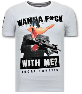 Local Fanatic Coole T-shirt Heren - Shooting Duck Gun - Wit - Maten: L