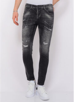 Local Fanatic Destroyed jeans with paint splatter slim fit - maat 31 Zwart