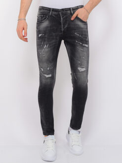 Local Fanatic Destroyed jeans with paint splatter slim fit Zwart - 31