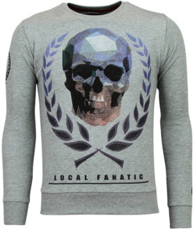 Local Fanatic Doodskop Trui - Skull Rhinestone Sweater Heren - Grijs - Maten: XXL
