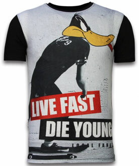 Local Fanatic Duck Live Fast - Digital Rhinestone T-shirt - Zwart - Maten: L