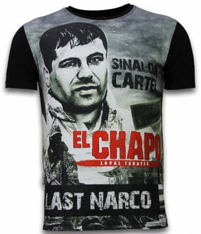 Local Fanatic El Chapo Last Narco - Digital Rhinestone T-shirt - Zwart - Maten: M