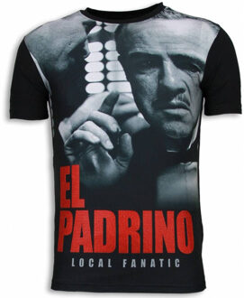Local Fanatic El Padrino Face - Digital Rhinestone T-shirt - Zwart - Maten: L