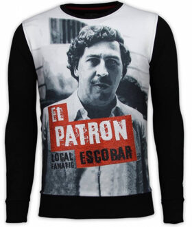 Local Fanatic El Patron Escobar - Digital Rhinestone Sweater - Zwart - Maten: XXL