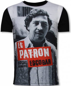 Local Fanatic El Patron Escobar - Digital Rhinestone T-shirt - Zwart - Maten: S