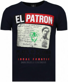 Local Fanatic El Patron Narcos Billionaire - Rhinestone T-shirt - Blauw - Maten: L
