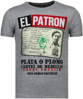 Local Fanatic El Patron Narcos Billionaire - Rhinestone T-shirt - Grijs - Maten: L