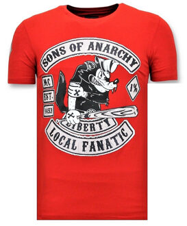 Local Fanatic Exclusieve Heren T shirt met Opdruk - Sons of Anarchy Print - Rood - Maten: S