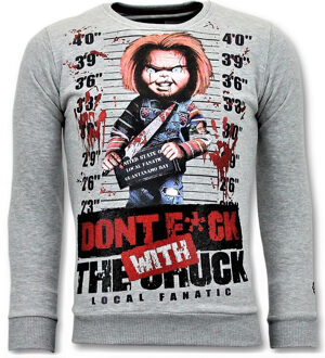 Local Fanatic Exclusieve Heren Trui - Bloody Chucky Angry Print - Grijs - Maten: L