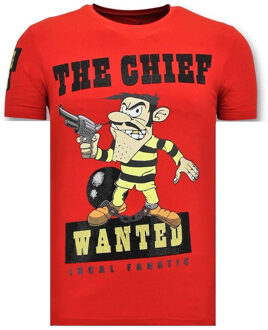 Local Fanatic Exclusieve T-Shirt Heren - The Chief Wanted - Rood - Maten: M