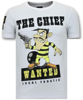 Local Fanatic Exclusieve T-Shirt Mannen Print - The Chief Wanted - Wit - Maten: M