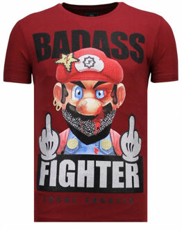 Local Fanatic Fight Club Mario - Rhinestone T-shirt - Bordeaux - Maten: L