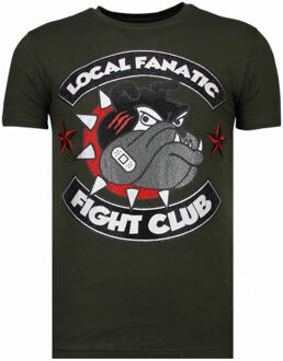 Local Fanatic Fight Club Spike - Rhinestone T-shirt - Khaki - Maten: L