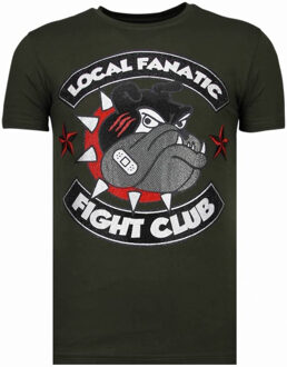 Local Fanatic Fight Club Spike - Rhinestone T-shirt - Khaki - Maten: M