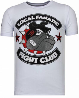 Local Fanatic Fight Club Spike - Rhinestone T-shirt - Wit - Maten: L