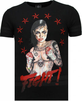 Local Fanatic Fighter! - Rhinestone T-shirt - Zwart - Maten: L