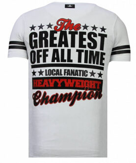 Local Fanatic Greatest Of All Time - Rhinestone T-shirt - Wit - Maten: XL