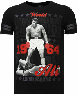 Local Fanatic Greatest Of All Time - Rhinestone T-shirt - Zwart - Maten: L