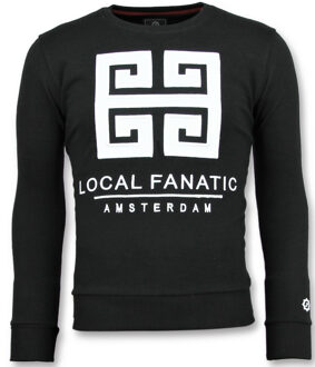 Local Fanatic Greek Border - Leuke Sweater Heren - 6350Z - Zwart - Maten: L